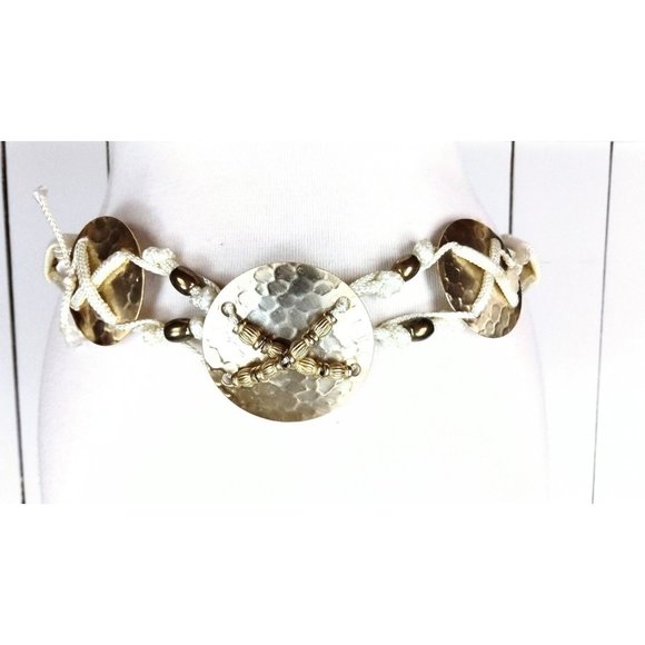 Vintage braided woven chord rope metal medallion belt
